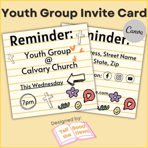 Youth Group Invite Card Template | Church Ministry Flyer Invitation for Teens, Students, Kids | Editable in Canva