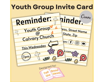 Youth Group Invite Card Template | Church Ministry Flyer for Teens, Students, Kids (Editable in Canva)