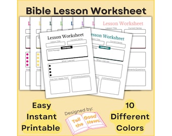 Bible Lesson Worksheet BUNDLE | Sunday School, Homeschool, Christian Bible School | Ministry Student Curriculum Form | Instant Printable