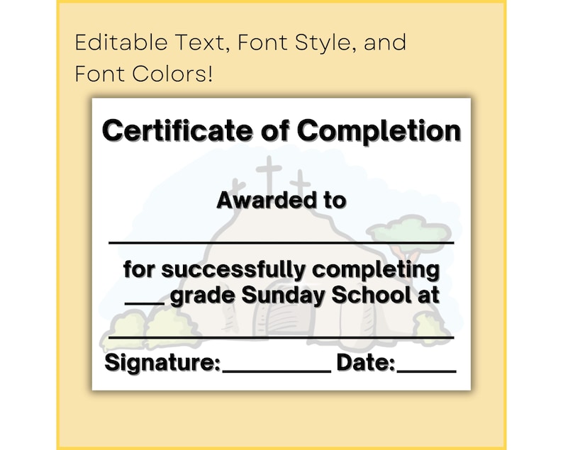 Sunday School Certificate | Grade Completion Award | Kids Ministry ...