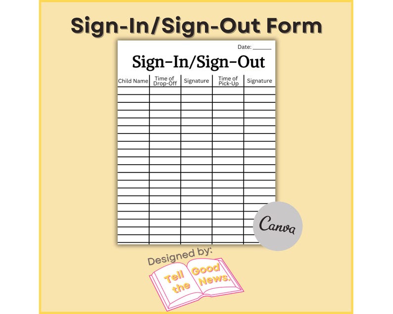 Sign-in/sign-out Form School, Church, Sports, Events Editable in Canva ...