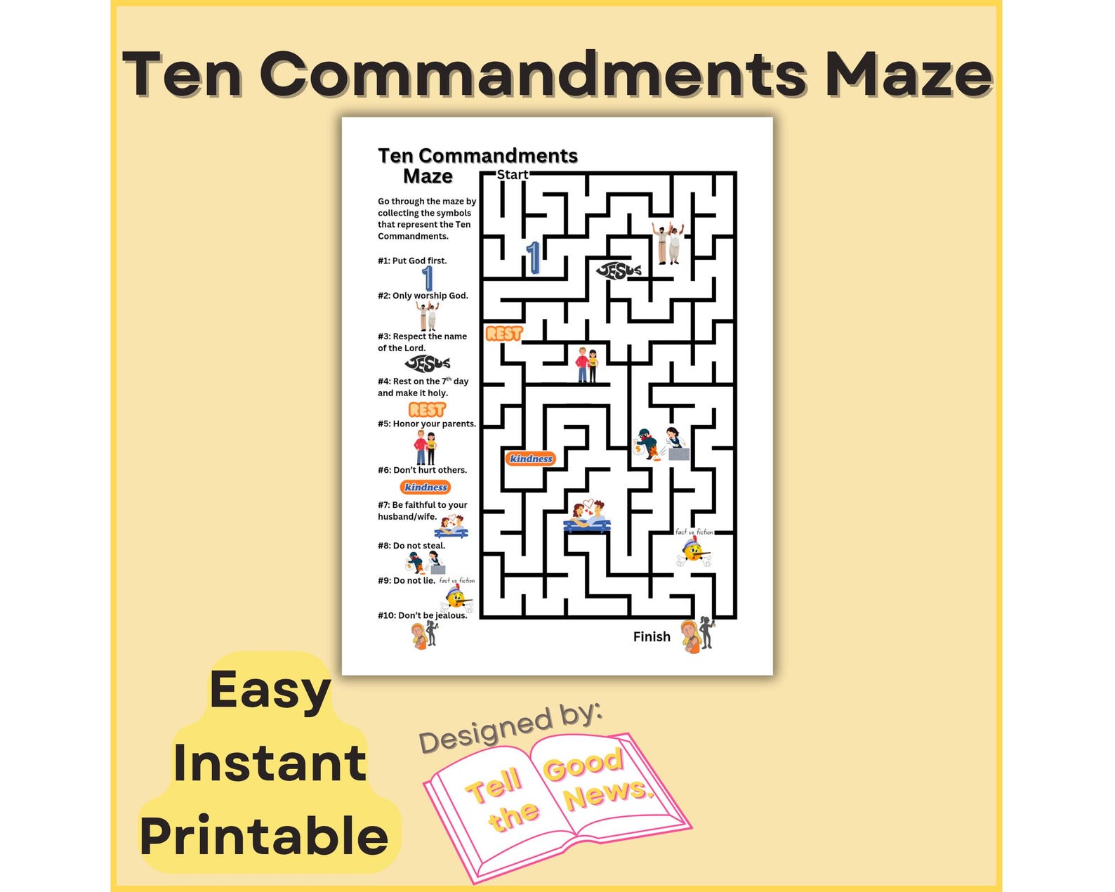 Ten Commandments Maze | Bible Lesson Craft Puzzle | Kids Children's ...