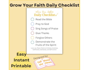 Grow Your Faith Daily Checklist | Sunday School, Homeschool, Christian Bible School, Kids Children's Ministry | Instant Download, Printable