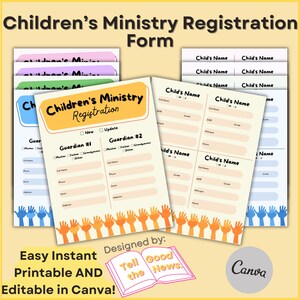 Formulaire d'inscription pour le ministère de l'Enfance | Flyer du ministère de l'Église | Feuille d'inscription à l'école du dimanche pour enfants | Retouche sur Canvas, impression instantanée
