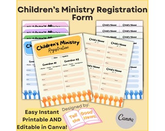 Children's Ministry Registration Form | Church Ministry Flyer | Kids Sunday School Sign-up Sheet | Edit in Canva, Instant Printable