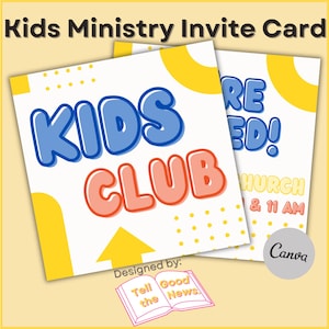 Uitnodigingskaart kinderclub | Kinderbediening, kinderbediening | Flyer zondagsschool outreach kerk | Bewerkbaar in canvas