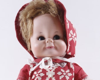 1960s Unmarked Red Riding Hood Doll Toy Dressed Figure Red Dress Hat White Shoes Doll Clothes Children Vintage Collection ~ 20-02-44