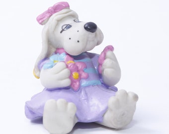 Pound Puppies Violet Adorable, Gray, Puppy, Purple Dress, Sitting, Little, PVC Figure, Toy, Children, Collection, Vintage, ~ 20-01-23 AA