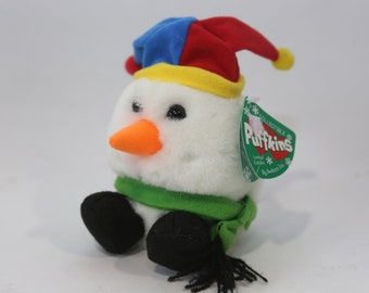 Puffkins, Swibco Blizzard, Plyschsnögubbe, Vit, Semester, 1994, Gosedjur, Mjukt, Gosig, Vintage, Leksak, Samlarobjekt, ~230215-DIS 1264