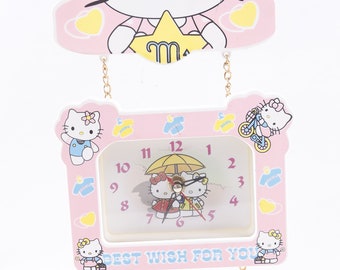 1980s Hello Kitty, Sanrio, Wall Clock, Best Wish, Pink Clock, Gold Chain, Wall Hanging, Interior, Decor, Vintage, Photo Prop ~ 20-01-796