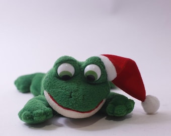 Russ Berrie, Christmas Frog, Plush, Green, Bean Bag, Holiday, Vintage, Decor, ~ 250826-WH 526