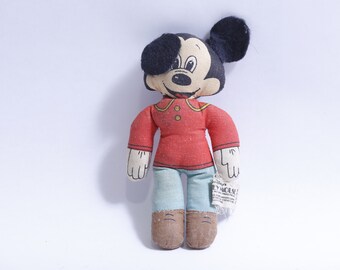 Rare, Mickey Mouse, 1970s, Knickerbocker, Plush, 5 1/2", Rag Doll, Disney, Cartoon, Iconic, Stuffed Animal, Retro Toy, Vintage, ~ WH-021 554
