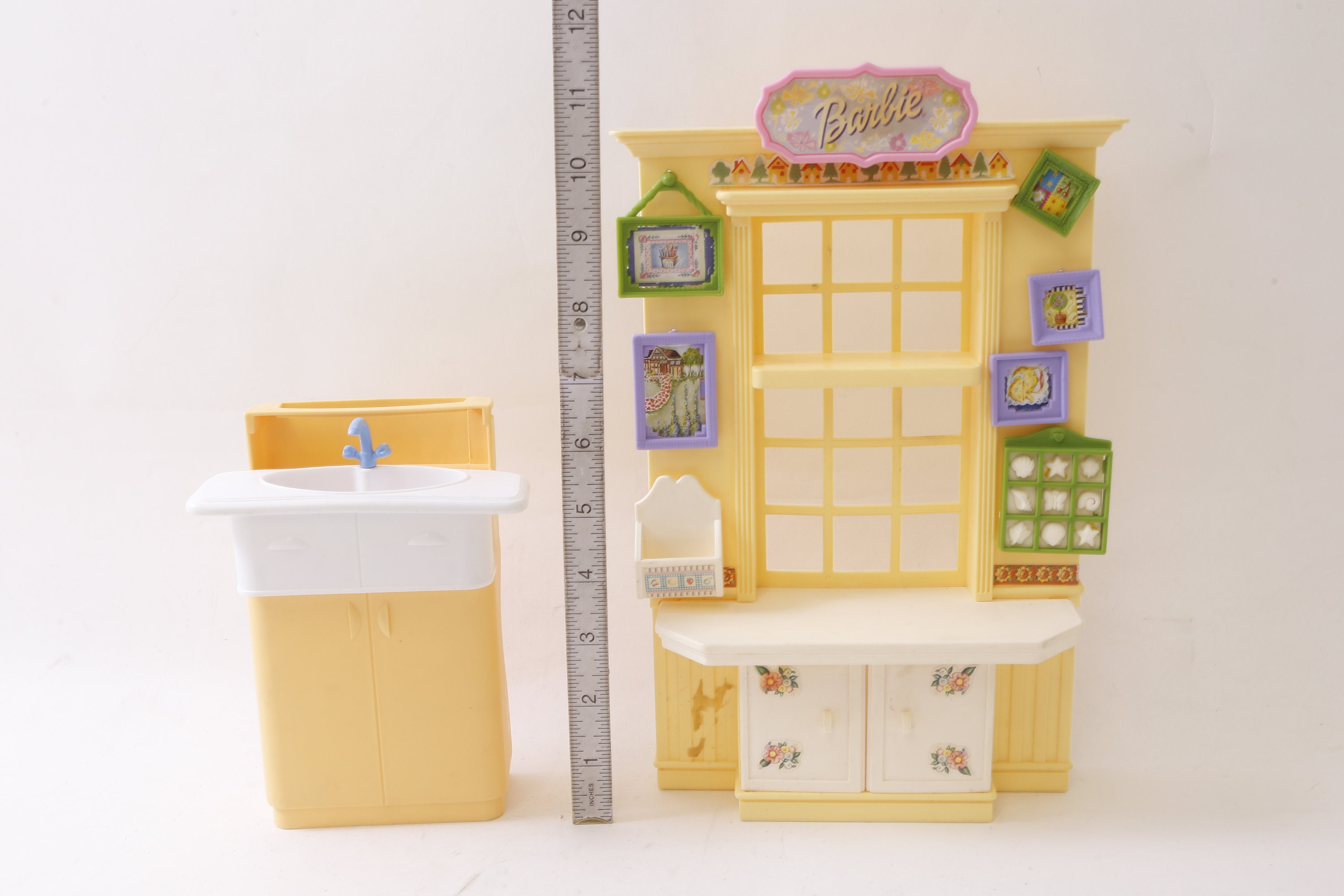 Mattel, Barbie, Dollhouse Furniture, Kitchen, Sink, Yellow, Playset, Toy,  Collectible, Vintage, MISC-057 