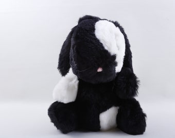 Kamar, Rare, Prototype, Sample, OOAK, hand made, Bunny, Black White, 1988, Rabbit, Soft, Plush, Doll, Toy, Stuffed  Vintage, ~ 20-06-215