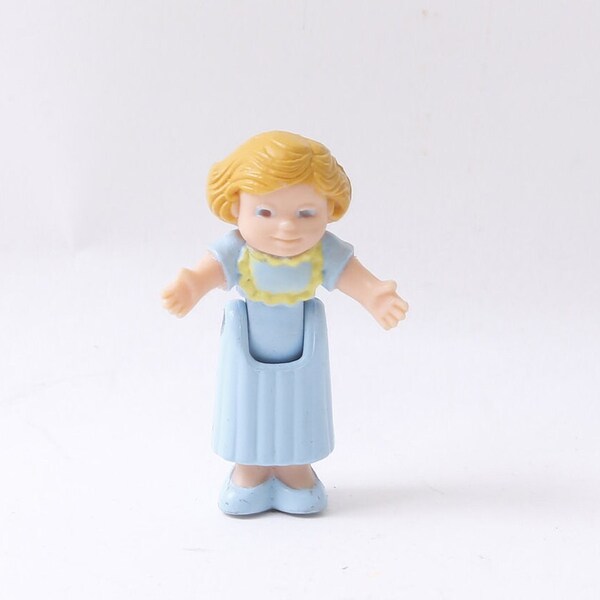 Dream Builders Polly Pocket Type Doll, Blue Dress, Yellow Hair, PVC Figure, Toy, 1.7", Miniature, Collectible, Vintage, ~ M-11-06