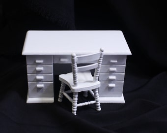 Petite Dreams, Desk from Child's Bedroom Set, Dollhouse Furnishing, 1:12 Scale, White, Solid Wood, Miniature, Craft, Toy, ~ 230527-SMC 1029