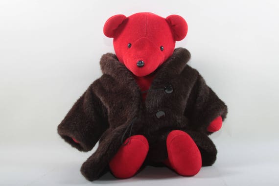 Lauren Bearcall North American Bear Vintage 1983 Plush Teddy Bear Bright Red Soft Stuffed Brown Fur Coat ~ 20-01-141