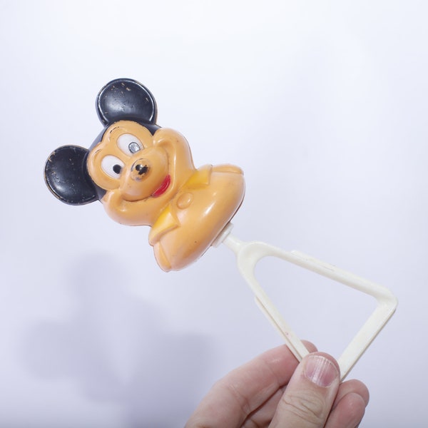 Mickey Mouse, Baby Rattle, Danara, 7", Plastic Toy, Disney, Infant Toy, Sensory Development, Vintage, Collectible, ~ 240107-WH 725