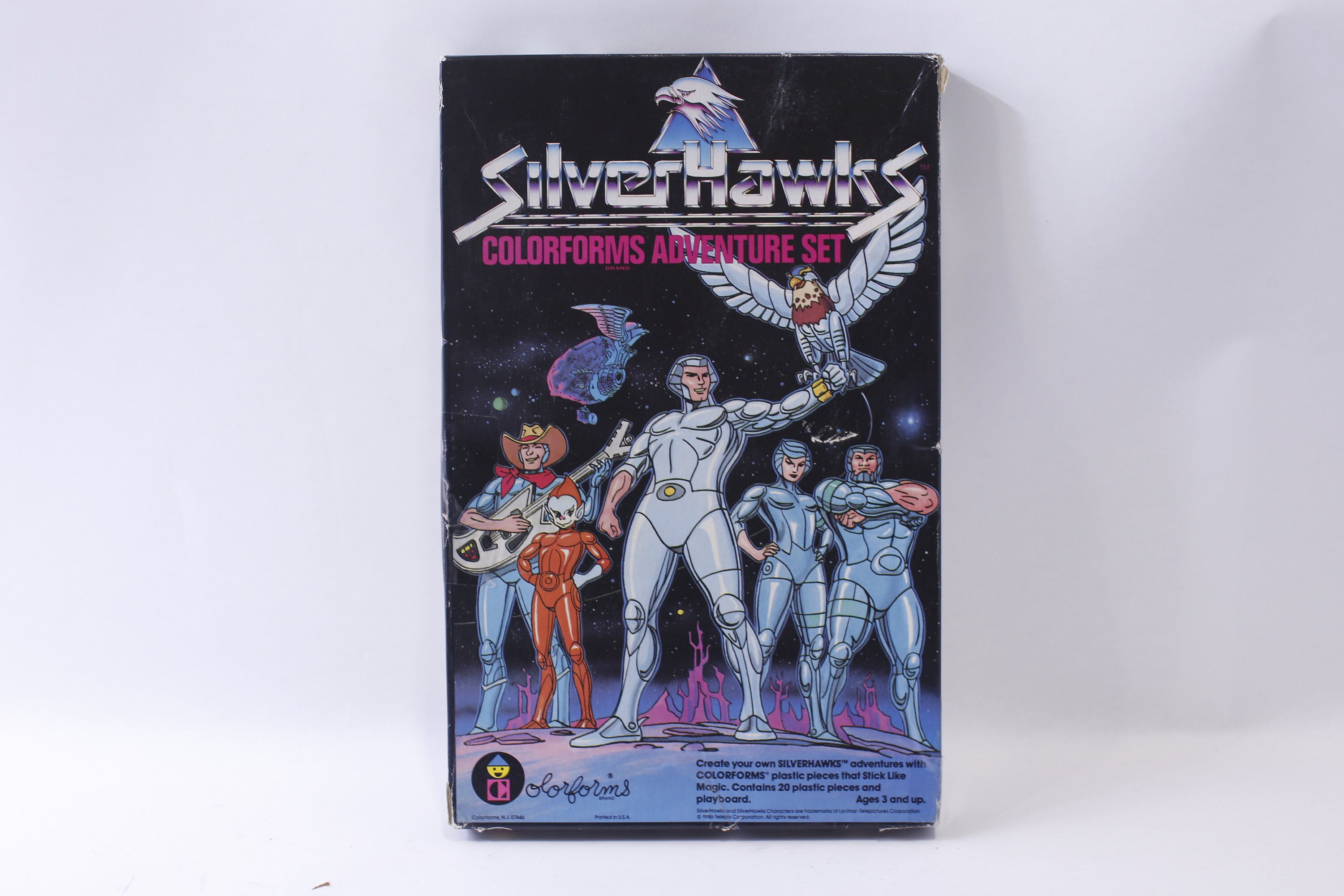 SilverHawks, Colorforms Adventure Set, Playboard with 20 Plastic Pieces, 1986, Fantasy, Fun, ~ 240215-WH 831