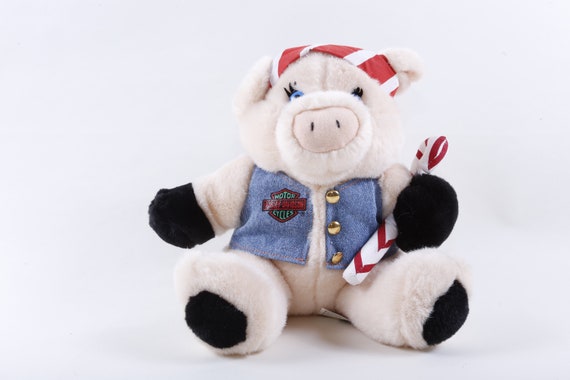 Harley-davidson Pink Pig Plush Soft Toy Doll Jeans Costume Red Hat