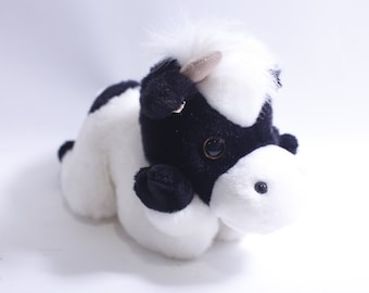 Aurora, Flopsie Cow, Plush, White Black, Adorable, Stuffed, Farm Animal, Soft Toy, Vintage, Collectible, Nursery Decor, ~ 231018-WH 573