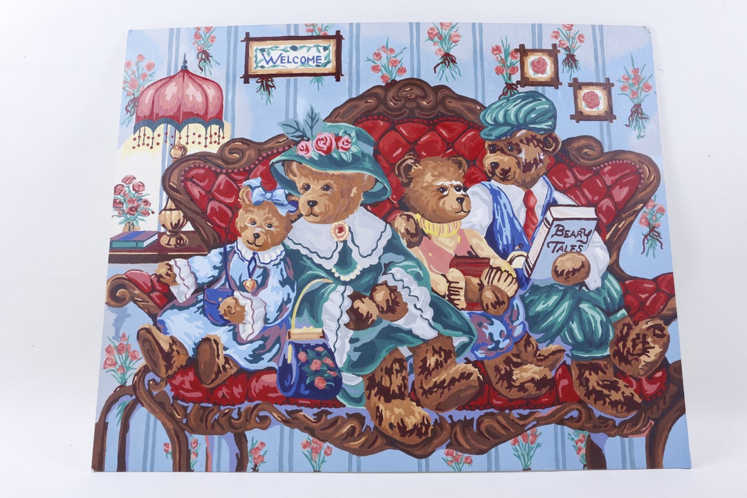 Vintage HUGE Paint by Numbers Bear Family Welcome Painting Bears Family ...