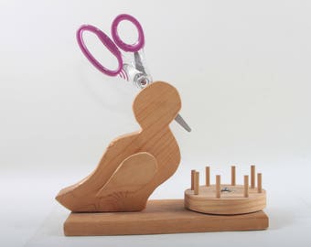 Wooden, Bird, Sewing, Caddy, Vintage, Thread, Scissors, Holder, Organizer, Home, Decor, Circular Spool Reel, Crafts ~ The Pink Room ~ 170502