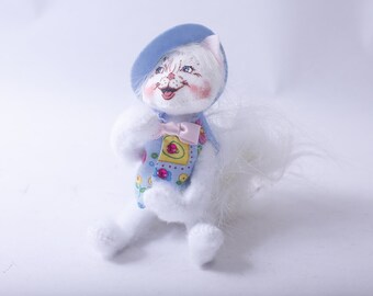 Annalee Dolls, White Spring Cat in Blue Vest and Hat, Plush Toy, Easter, Holiday Decor, Adorable, Stuffed Animal, ~ 240110-DIAF 784