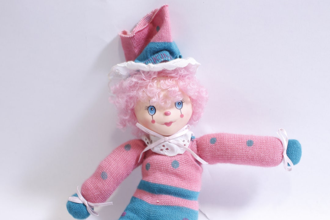 Vintage Clown Rag Doll Pink Cute Clown 1980s Floppy Yarn Etsy