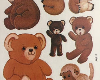 Teddy Bears Brown Bears Vintage Single Sticker Sheet 1980's Scrap Booking Sticker Collecting Hallmark Craft ~511 546