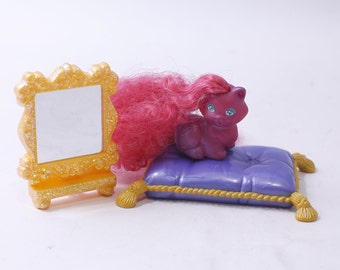 Littlest Pet Shop, Tickled Pink Kitty, 1995, Kenner, Dazzling Hair Pets Series, Pink Cat with Long Curly Hair, Vintage, ~ 240327-WH 885