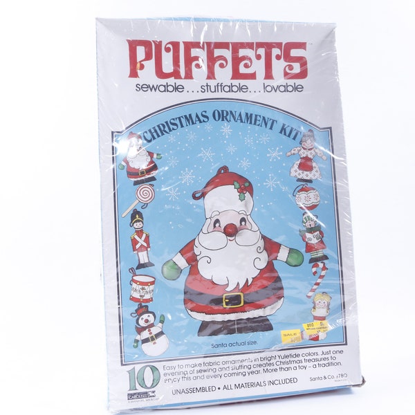 Puffets, Christmas Ornament Kit, Santa & Co, Fabric Ornaments, 60's Carousel, Winter Holidays, Vintage, Collection, Photo Prop ~ 20-12-406