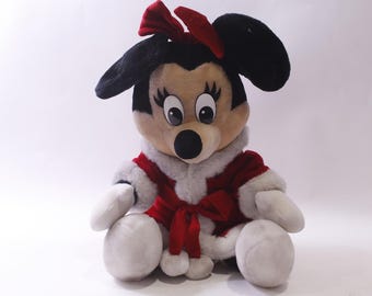 XL Disney, Minnie Mouse, Mrs Claus, Plush, Christmas, Stuffed Animal, Vintage Toy, ~ 251013-WH 1376