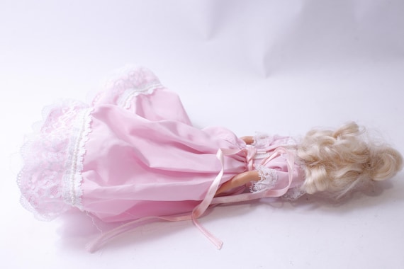 Late 1980s Barbie Doll Wearing Pink Gown With White Lace, Mattel