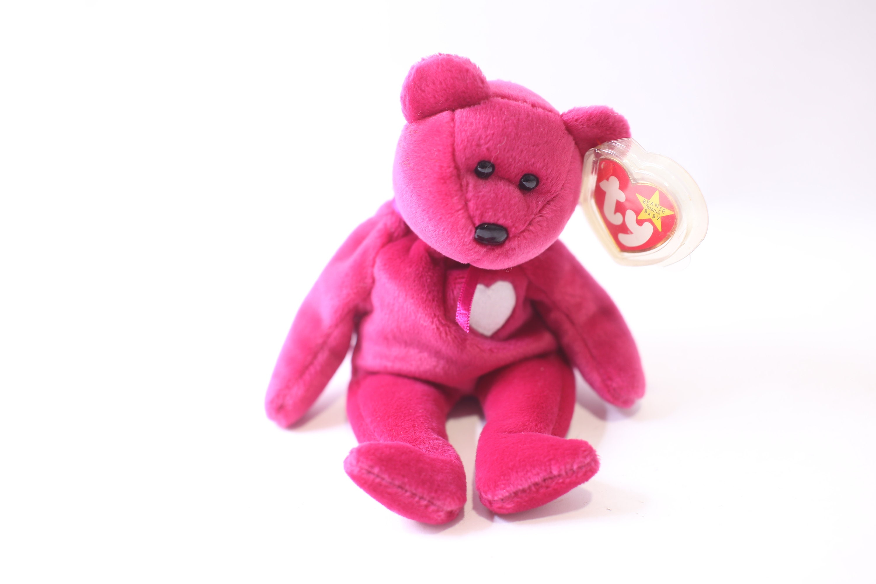 Ty Beanie Baby, Purple Bear Plush With White Heart on Chest, 8