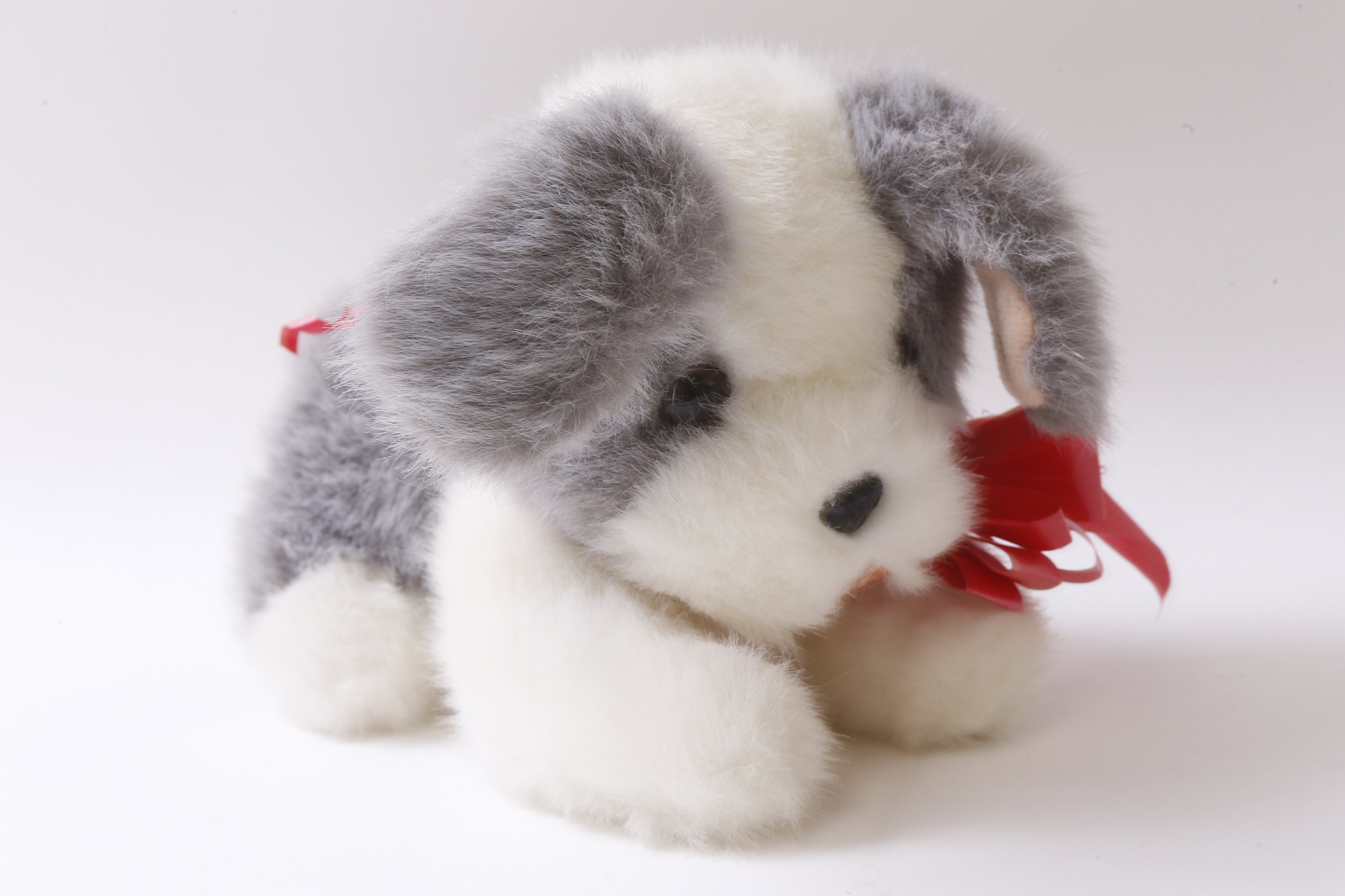 Grey and white stuffed dog sales