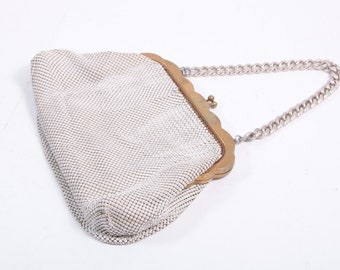 Whiting & Davis, Gorgeous White Beaded Coin Purse, Wedding, Gold, Long Chain, Vintage, Antique ~ 20-02-40
