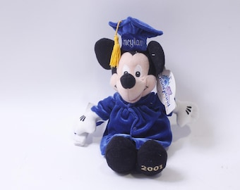 2001, Graduation Beanie, Disney, Mickey Mouse, Disneyland Resort Small Plush, Vintage, Stuffed Animal, Soft, Toy, , 250310-WH 48
