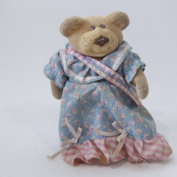 Furskins, Possum Queen, Bear, Flocked Figure, Soft, Toy, Blue Dress, Female, Figure, Vintage, Collectible, ~ 230303-DIP 1270