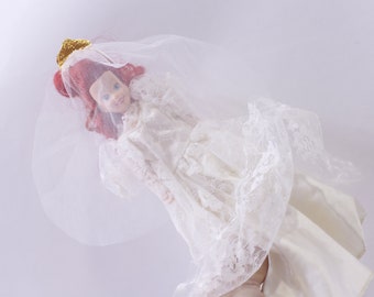 La petite sirène, poupée de mariage, poupée rousse en robe blanche avec voile, style Barbie, affichable, ~ 240326-WH M-15-12