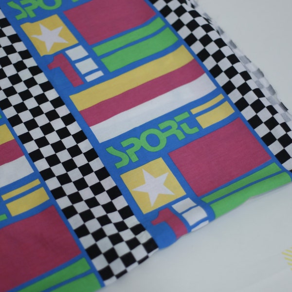 Vintage 1980s Sport Racing Stripes and Florescent Colors - Checkerboard Pattern - Large Piece 75x57 ~ The Pink Room ~ 161213 DD