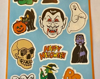 Vtg Halloween Monsters Black Cat Vampire Ghost Skull Vintage Single Sticker Sheet 1984 Sticker Collecting Craft ~ 20-09-301