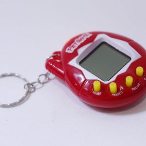 Tamagotchi, Pet Game, Red, 1990s, Vintage, Keychain, Plastic, Collectible, ~ 250521-WH 286