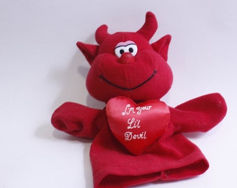 Puppet Pals by Horisont, Devil, Hand Puppet, I'm Your Li'l Devil, Red Heart, Playful, Entertaining, Soft, Toy, Vintage, ~ 230513-DIM 1187