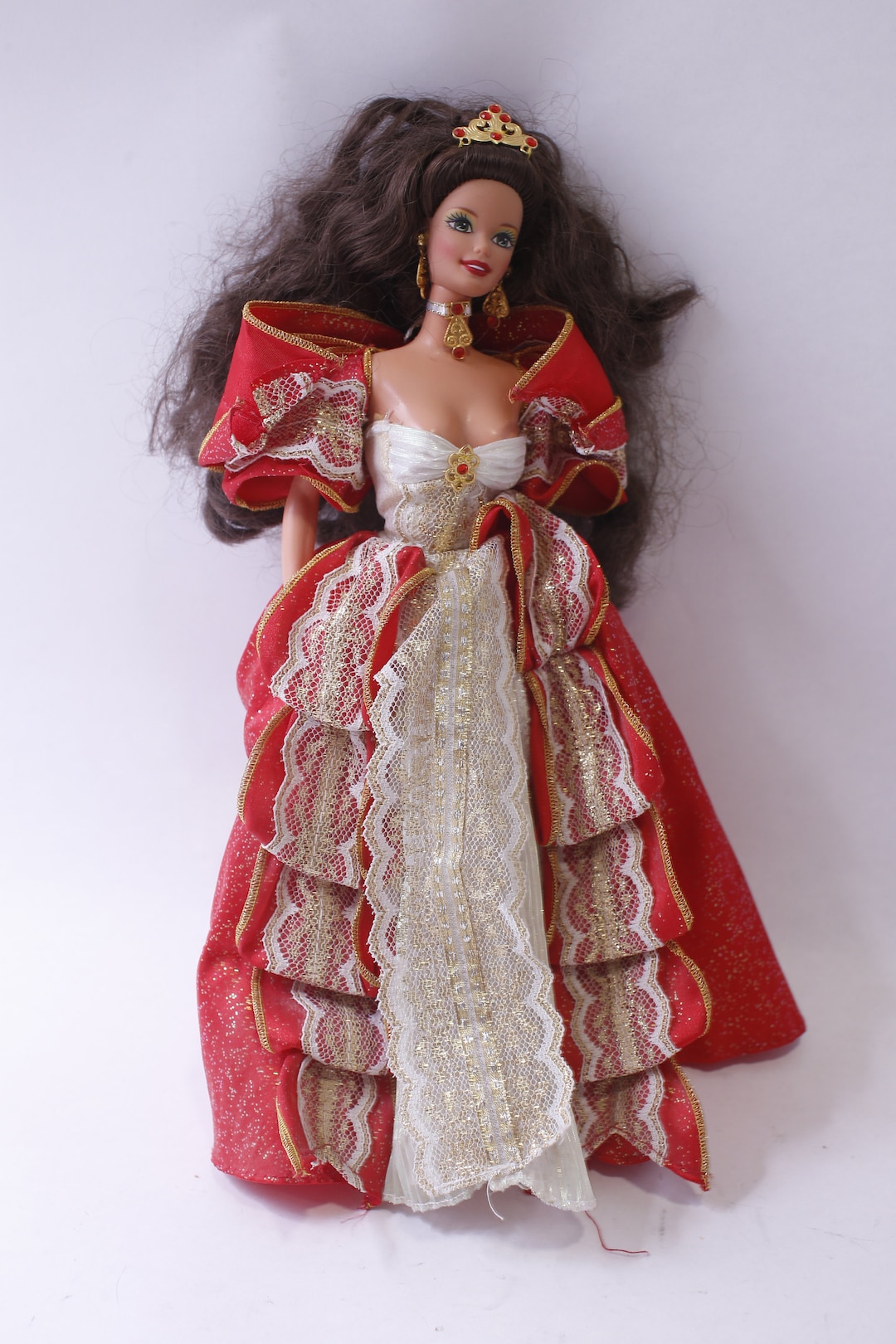 Red Holiday Barbie 97 Buy Barbie, Happy Holidays, Doll, 1997, Mattel, Long Red Dress With White