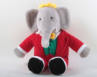 Babar, Elephant, Plush, Toy, Vintage, Stuffed, Animal, Dressed, Red Suit, French, Cartoon, Character, Soft, Cuddly ~ 764