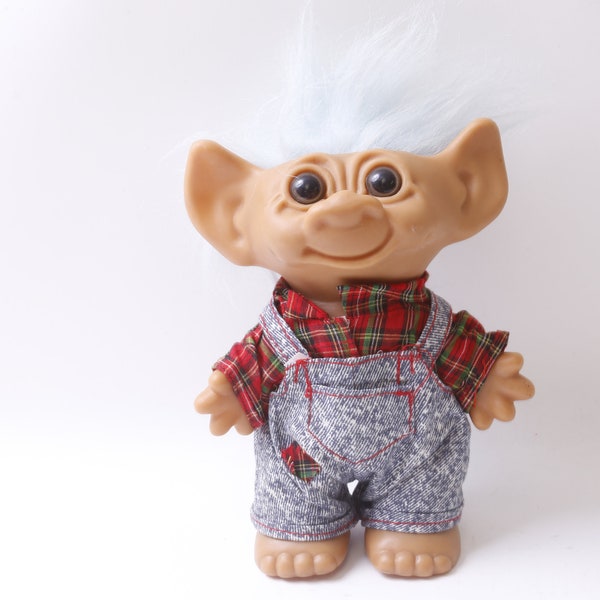 Wishnik, Troll, Large Doll, 8", Dressed, Blue Hair, Double Horseshoes On Feet, PVC Figure, Toy, Collectible, Vintage ~220915-DIR / 20-01-146