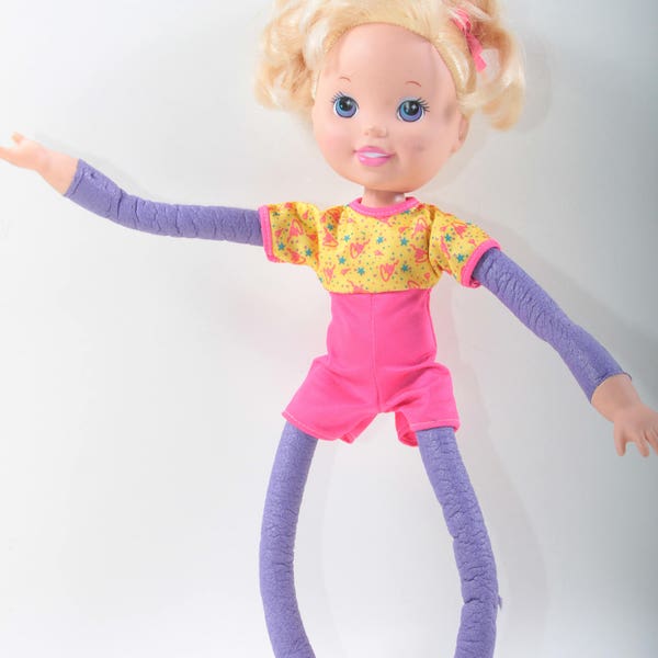Toy Biz Gymnastics Doll Costume Plastic Toy Doll Blonde Girl Pink Purple Toy Biz Children Collection, Vintage, Nostalgia ~ 20-01-724