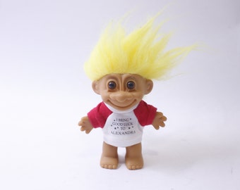 Russ Troll Doll, I Bring Good Luck to Alexandra, Hot Yellow Hair, Toy Figure, Vintage, Collectible, ~ 240327-WH 885