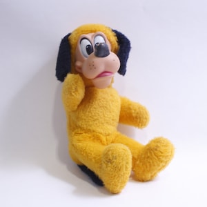 Disney, Pluto, Plush, Yellow Dog, Vinyl Face, 13", Soft, Stuffed Animal, Cartoon Character, Vintage, Collectible, ~ 230419 738